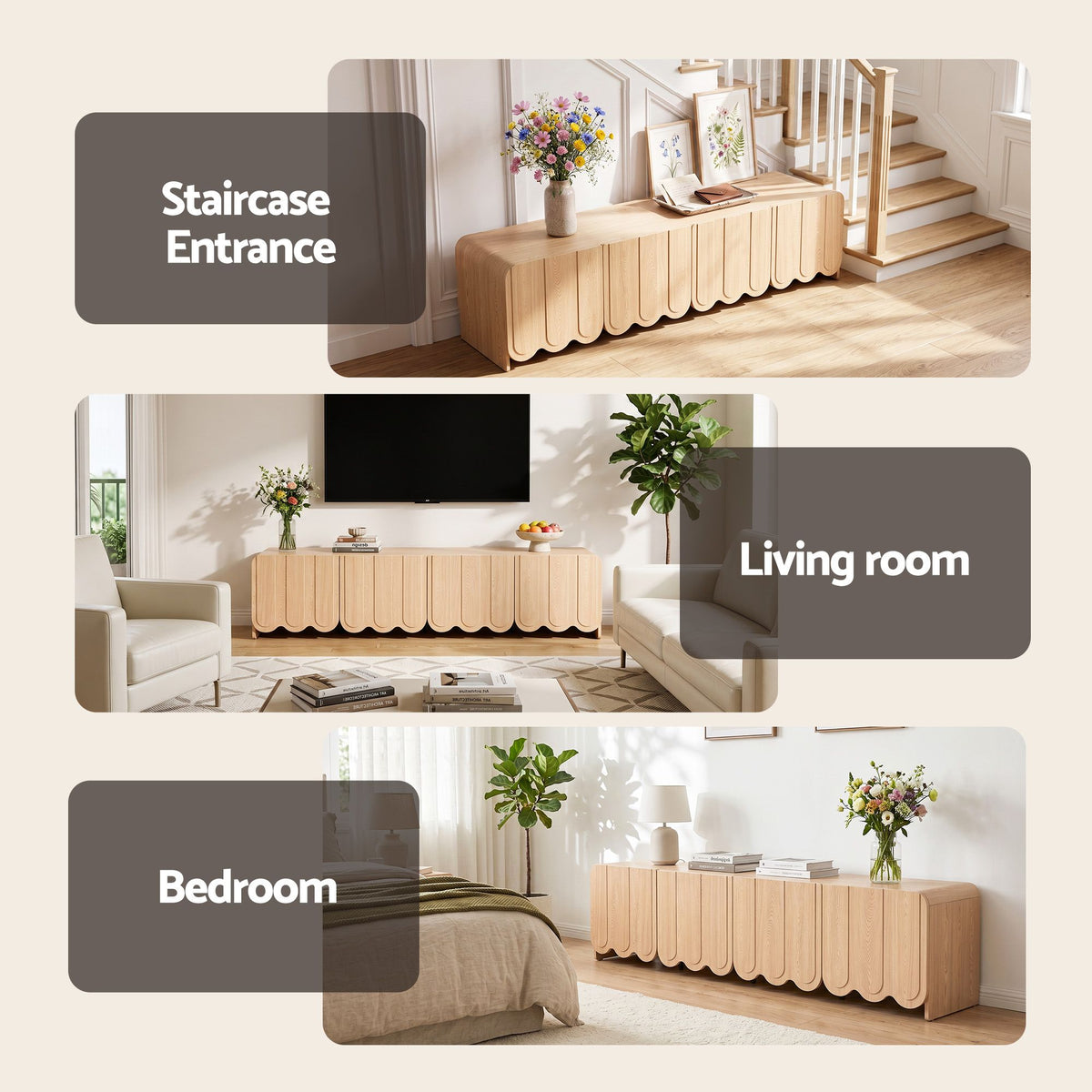 Maribel Scalloped TV Unit 180cm – Pine