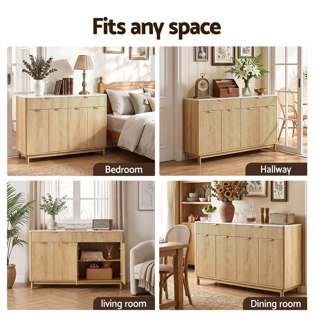Lila Fluted Sideboard Cabinet 140cm – Pine & White