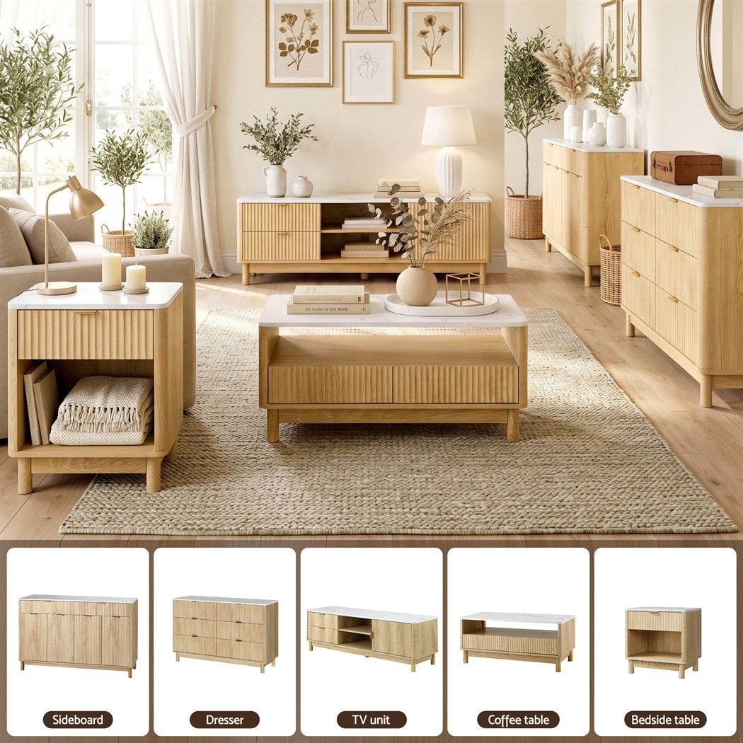 Lila Fluted Sideboard Cabinet 140cm – Pine & White