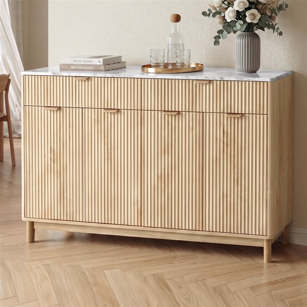 Lila Fluted Sideboard Cabinet 140cm – Pine & White