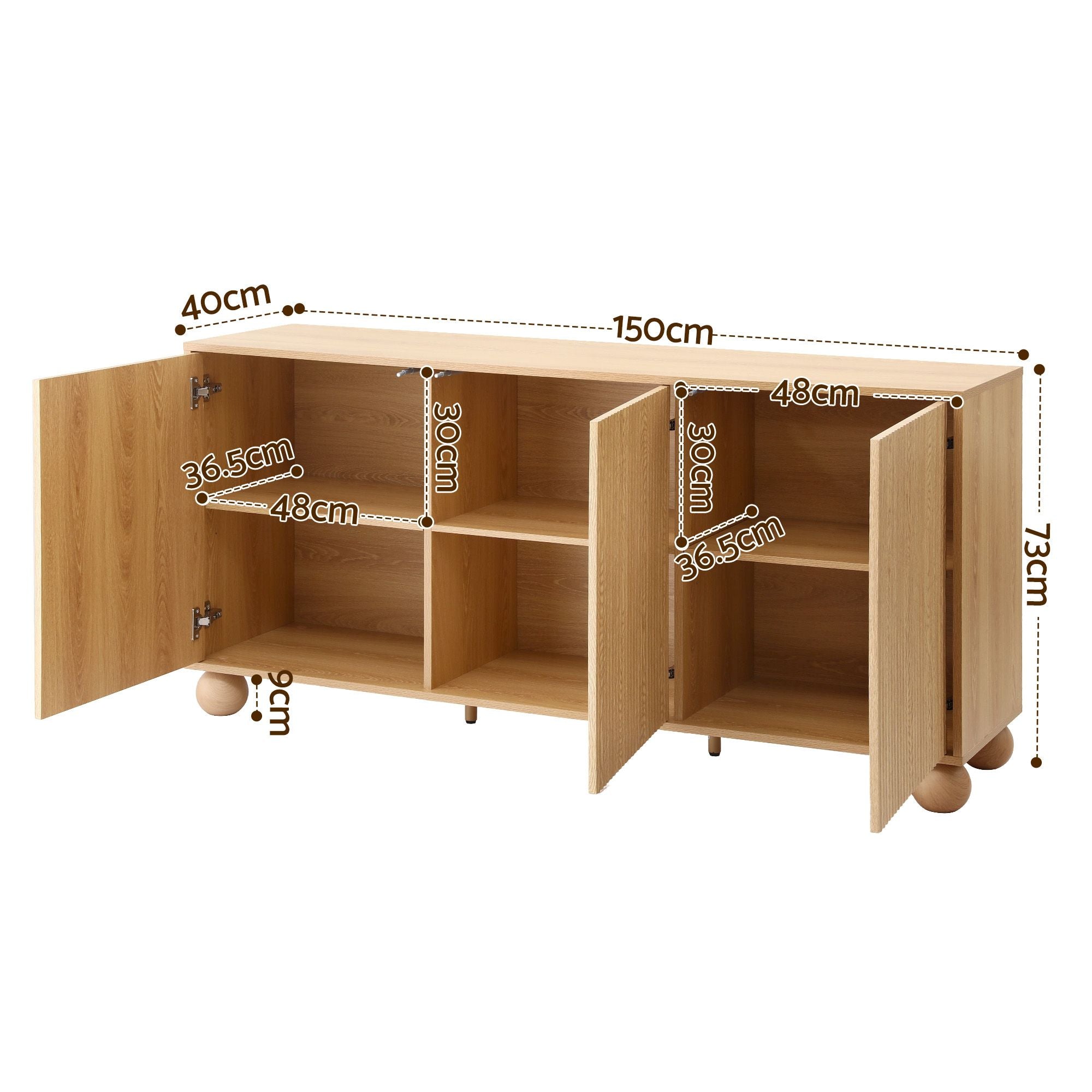 Lena Fluted Sideboard Cabinet 150cm – Pine