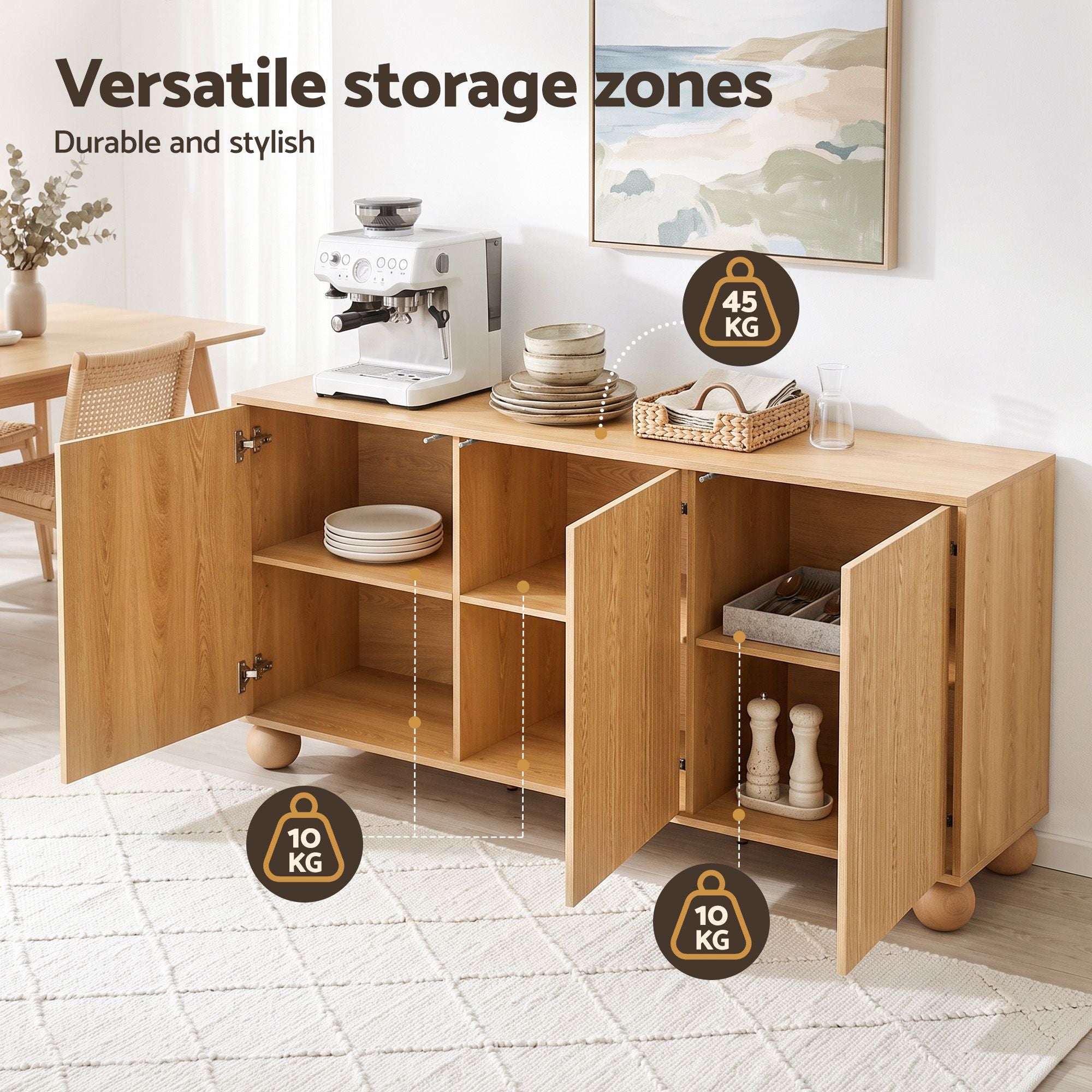 Lena Fluted Sideboard Cabinet 150cm – Pine