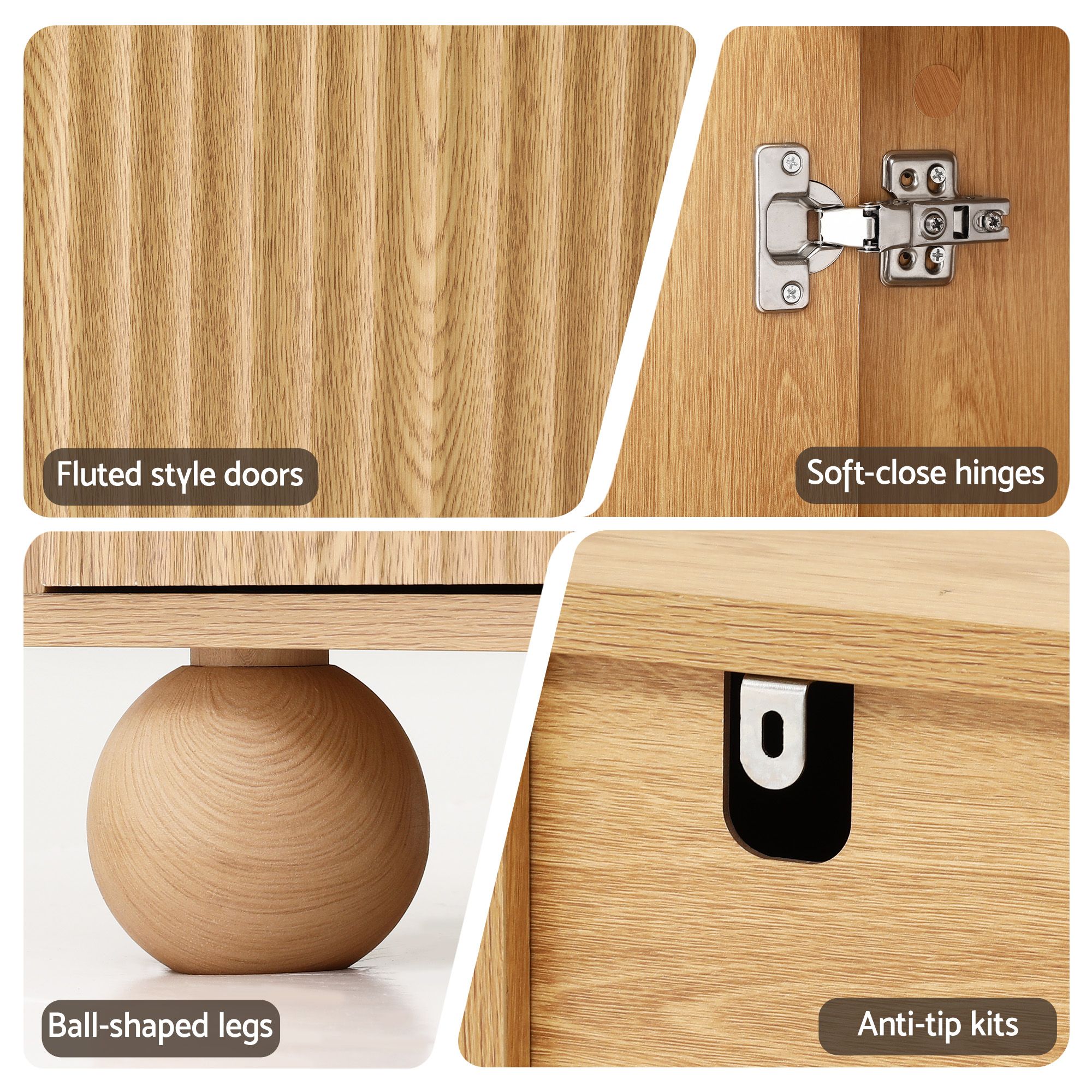 Lena Fluted Sideboard Cabinet 150cm – Pine