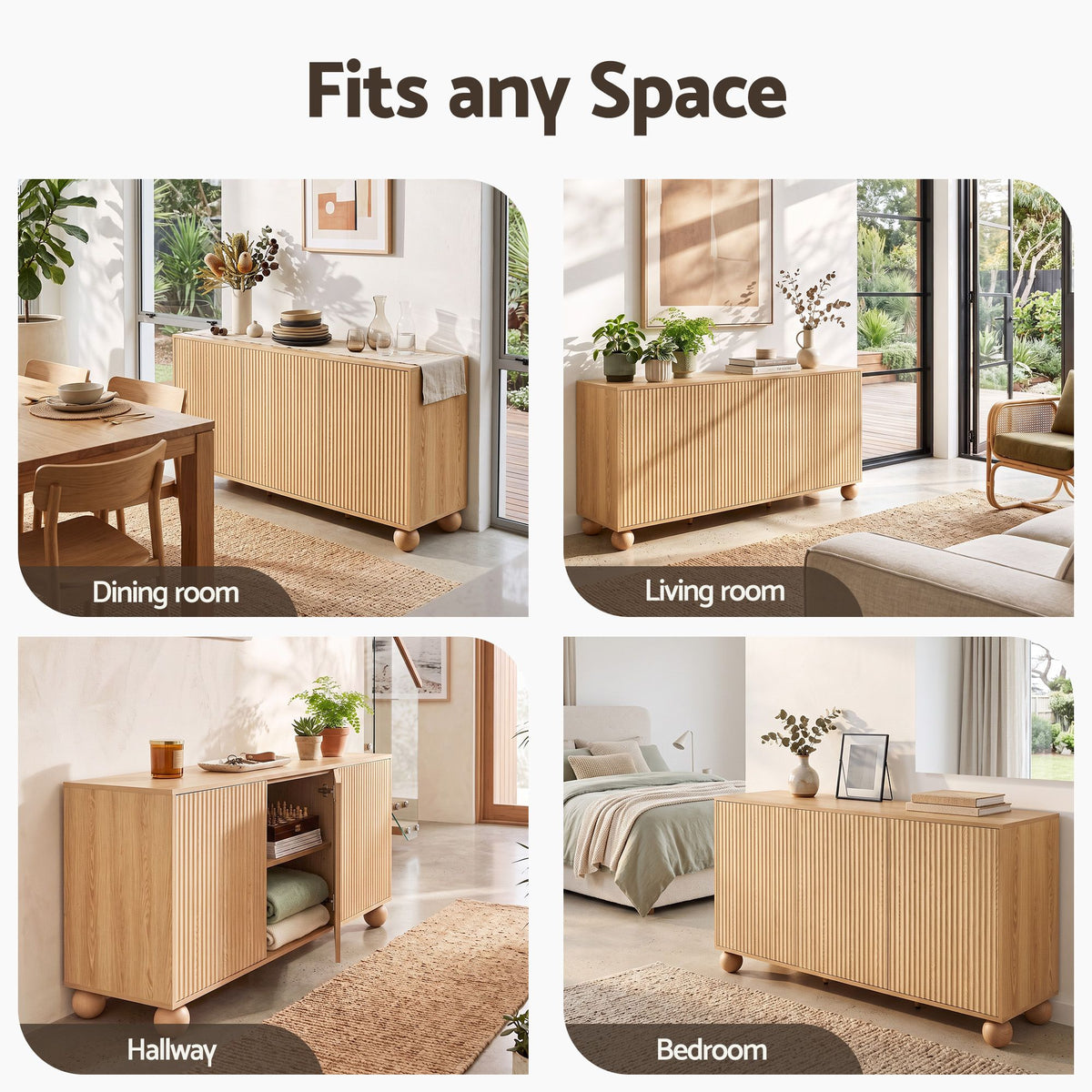 Lena Fluted Sideboard Cabinet 150cm – Pine
