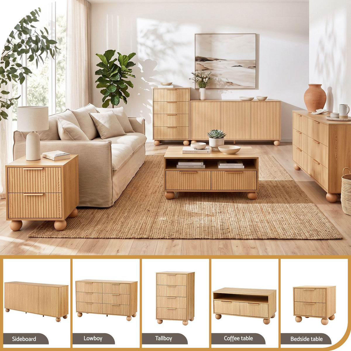 Lena Fluted Sideboard Cabinet 150cm – Pine