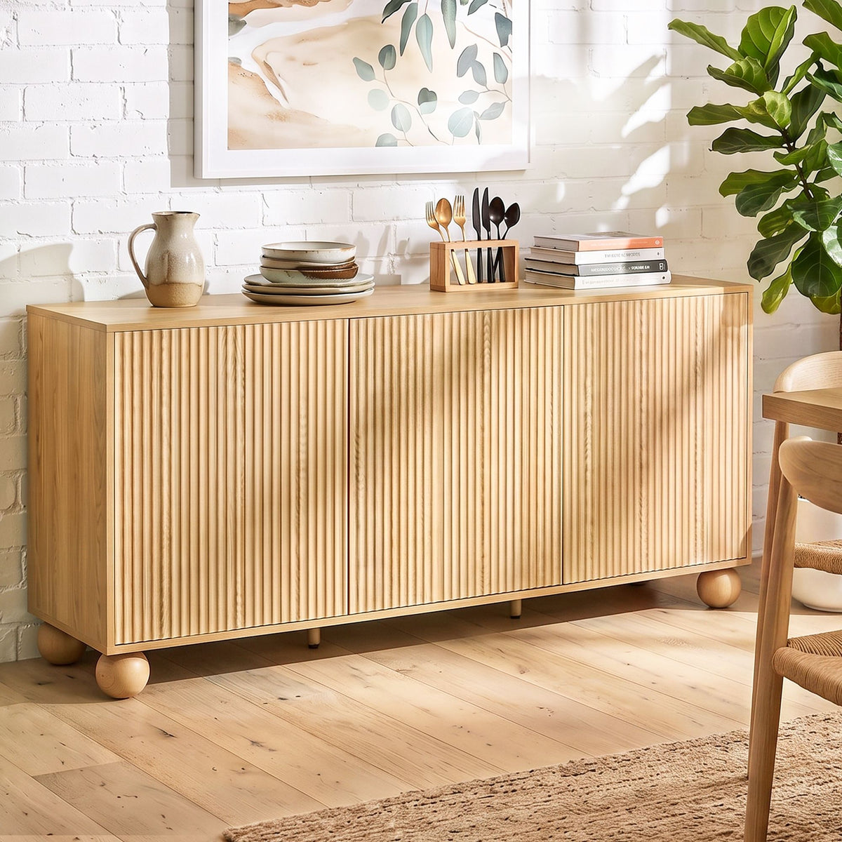 Lena Fluted Sideboard Cabinet 150cm – Pine