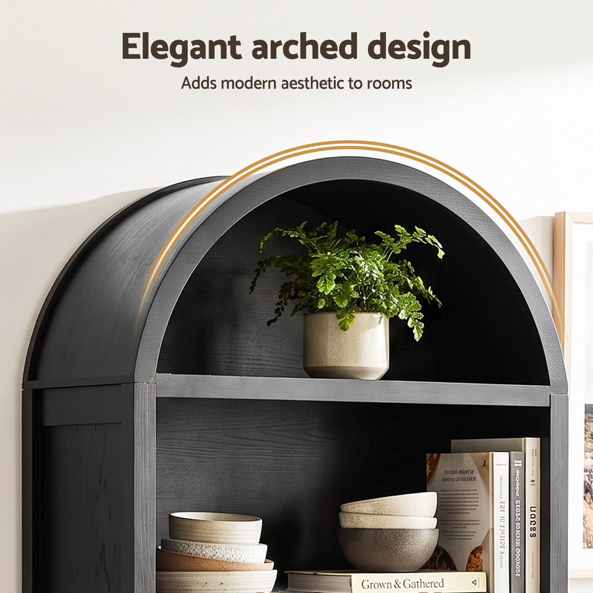 Arched Display Cabinet with Fluted Doors 180cm – Black