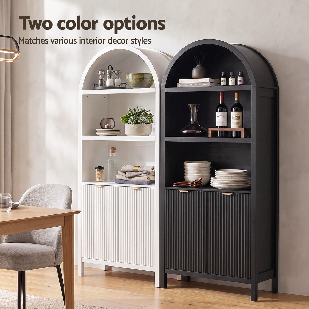 Arched Display Cabinet with Fluted Doors 180cm – Black