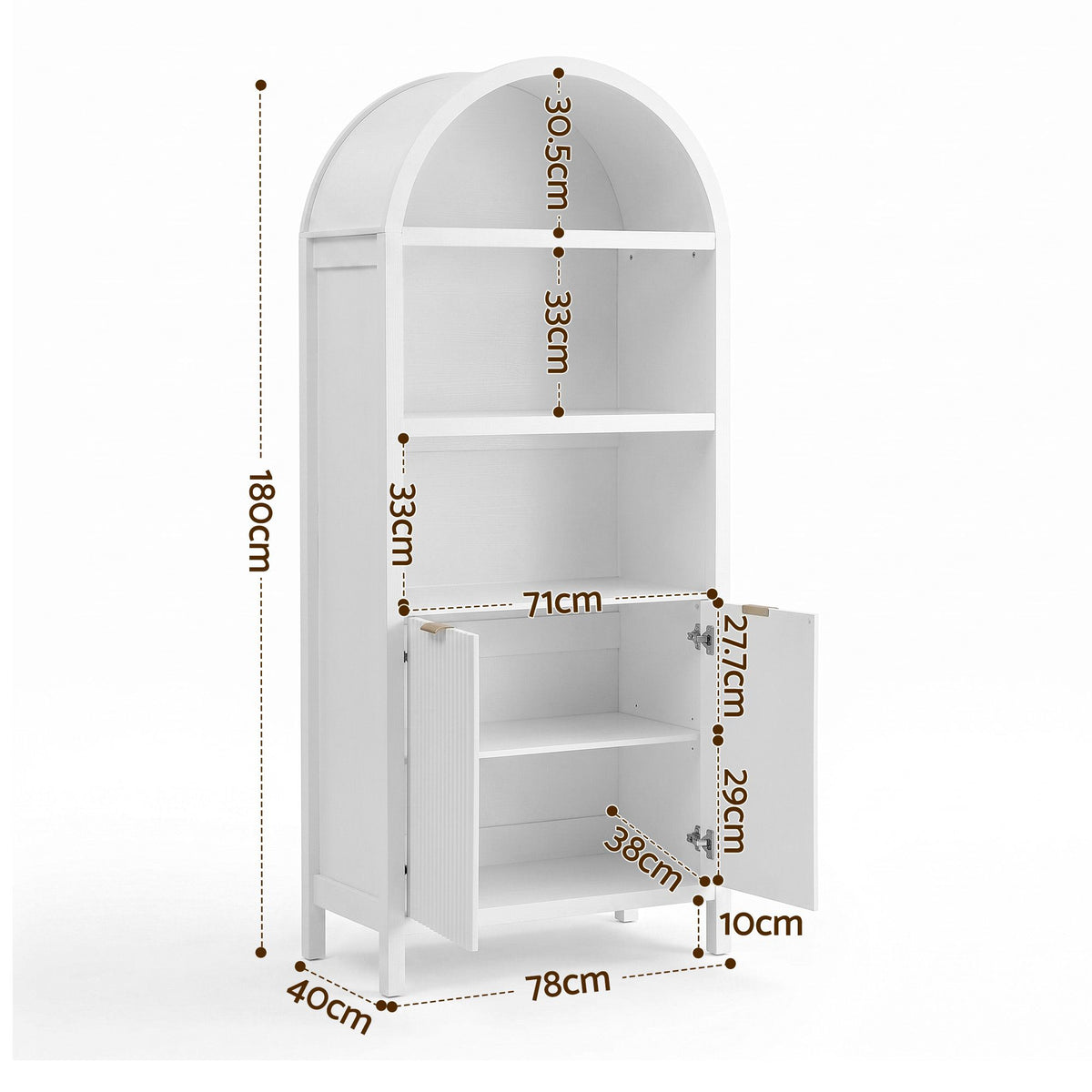 Arched Display Cabinet with Fluted Doors 180cm – White