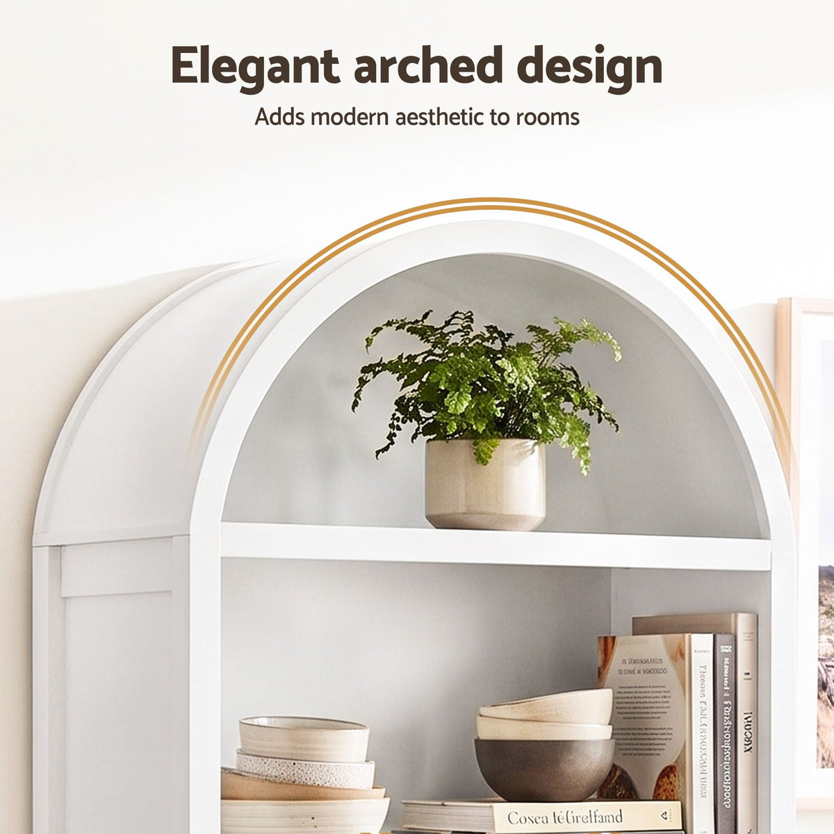 Arched Display Cabinet with Fluted Doors 180cm – White