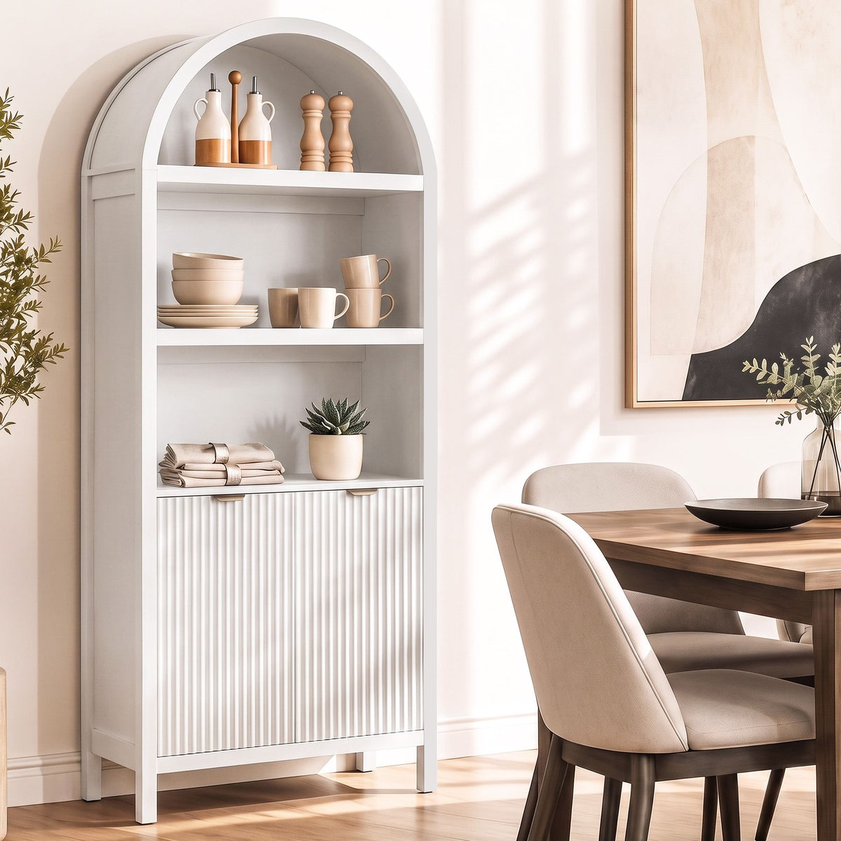Arched Display Cabinet with Fluted Doors 180cm – White