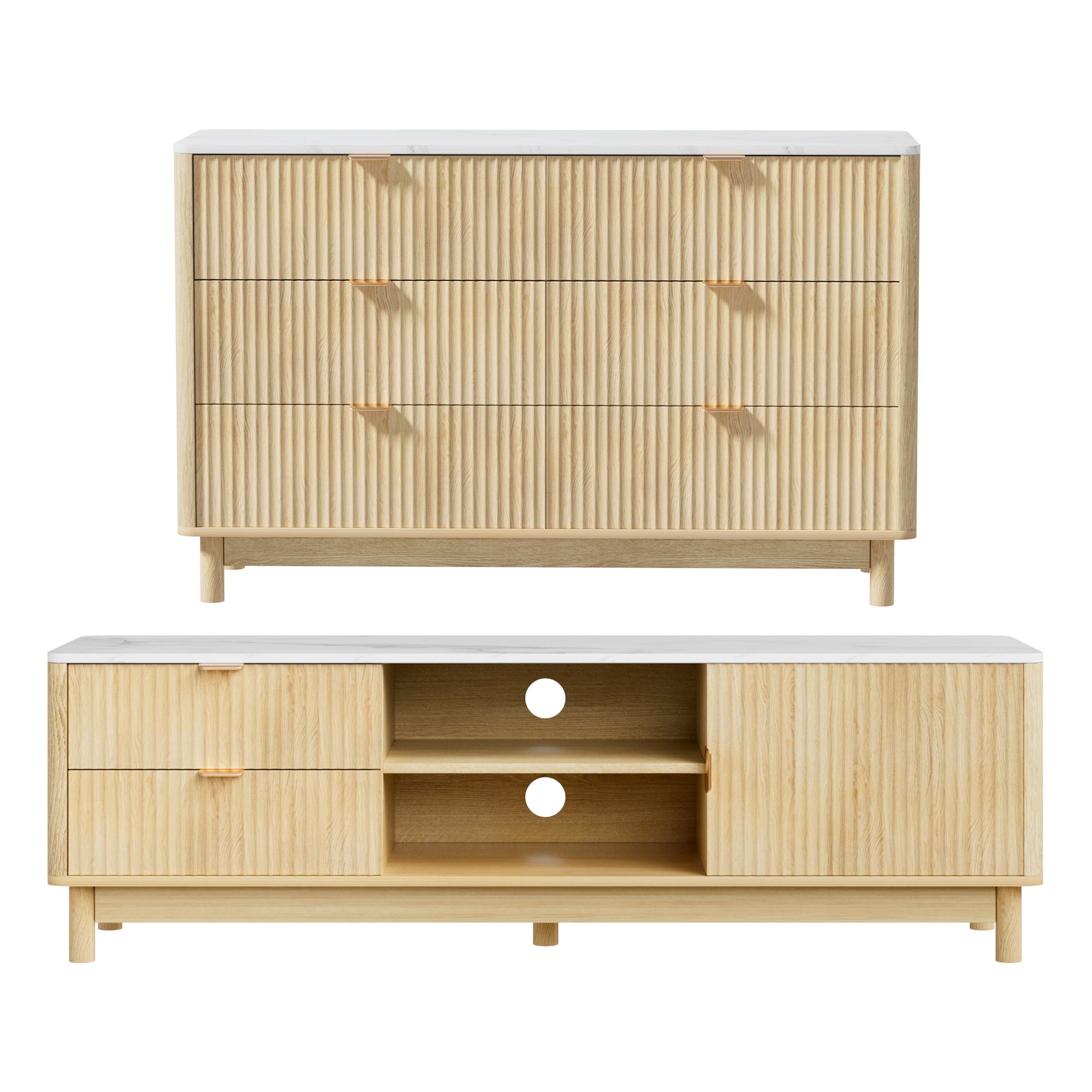 Artiss TV Unit & Chest of Drawers Set Solid Wood Legs Pine - Homecoze