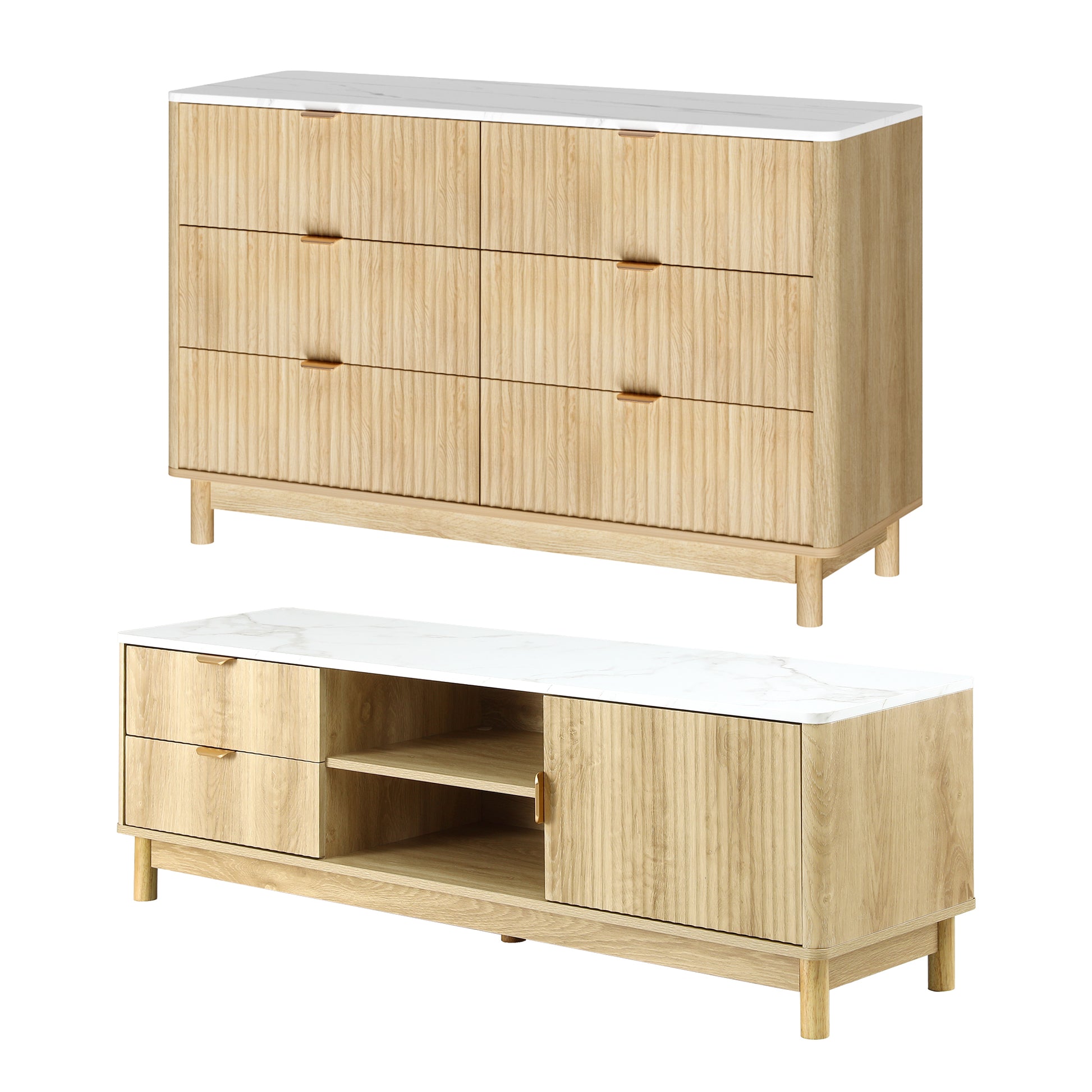 Artiss TV Unit & Chest of Drawers Set Solid Wood Legs Pine - Homecoze