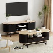 Artiss TV Unit & Coffee Table Set Storage Drawers Shelves Black Pine - Homecoze