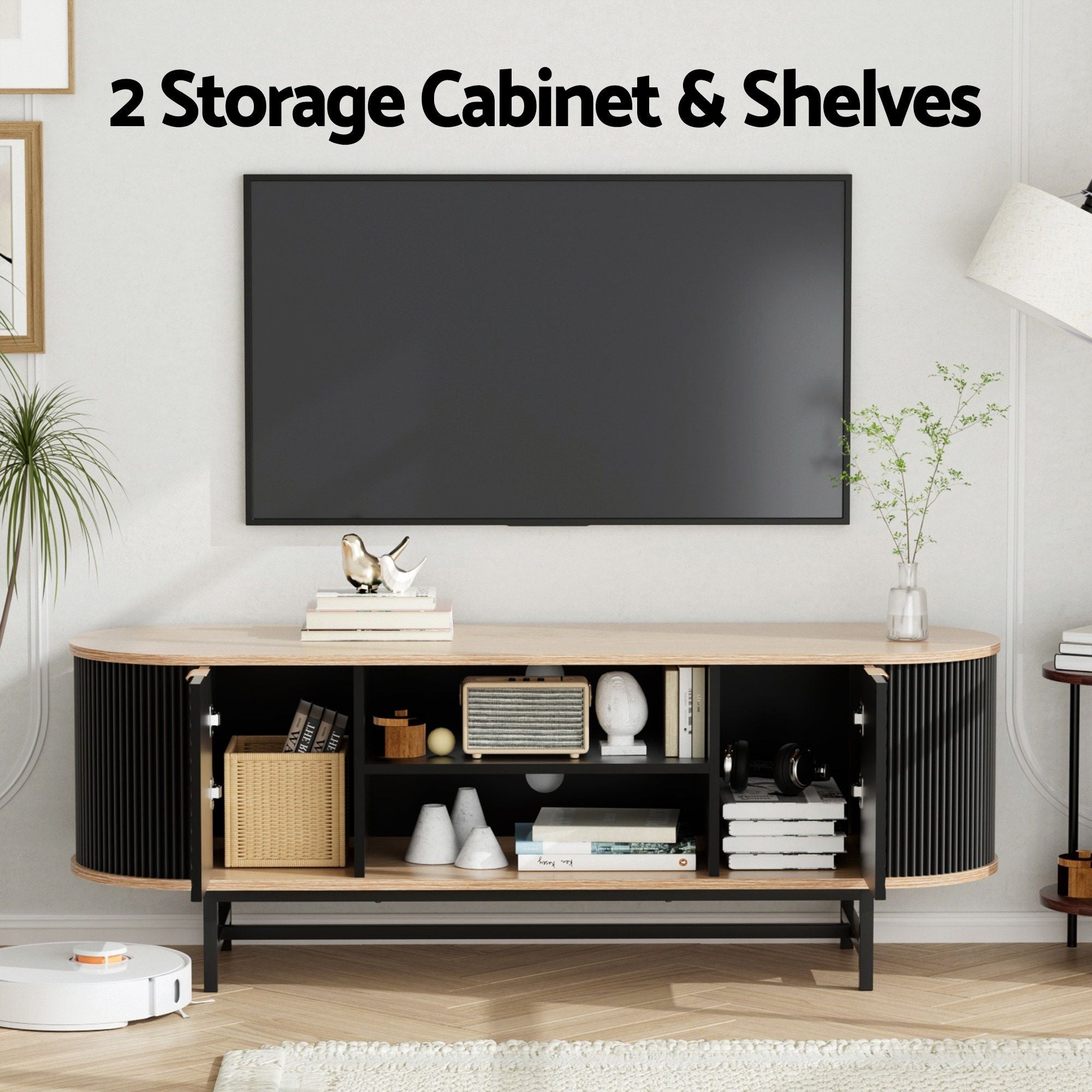 Artiss TV Unit & Coffee Table Set Storage Drawers Shelves Black Pine - Homecoze