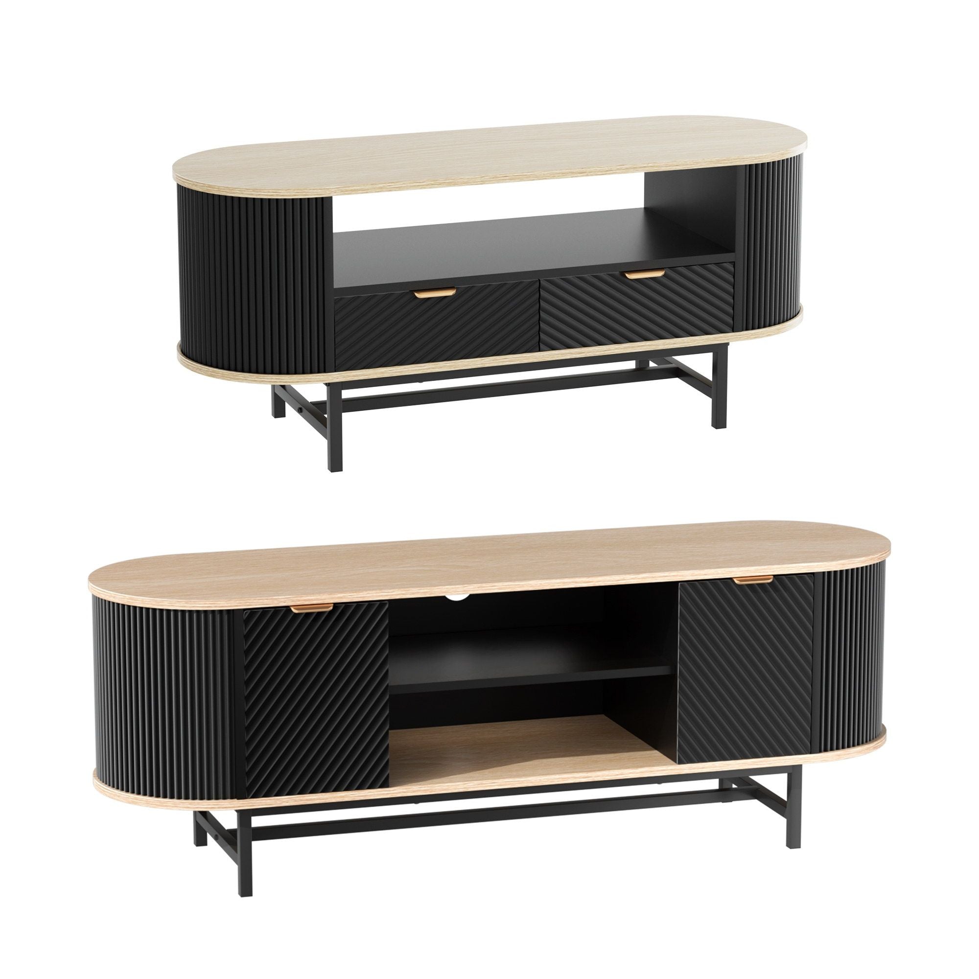 Artiss TV Unit & Coffee Table Set Storage Drawers Shelves Black Pine - Homecoze