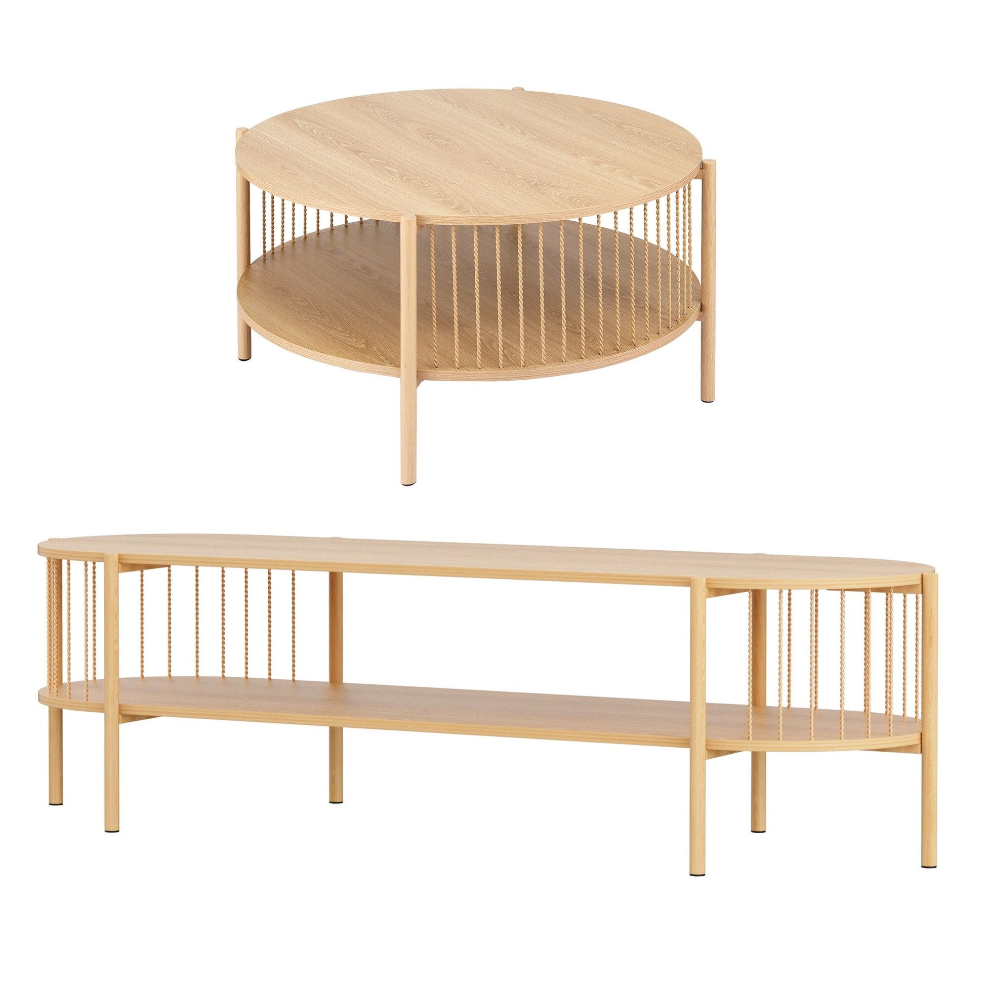 Artiss TV Unit & Coffee Table Set Storage Shelf Pine - Homecoze