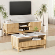 Marble Effect TV Unit & Coffee Table Set - White & Oak - Homecoze