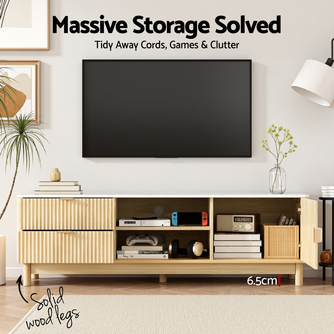 Marble Effect TV Unit & Coffee Table Set - White & Oak