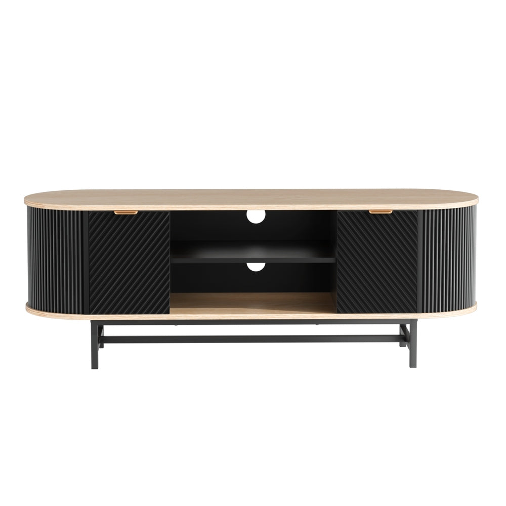 Rounded TV Entertainment Unit 140cm - Black & Pine - Homecoze