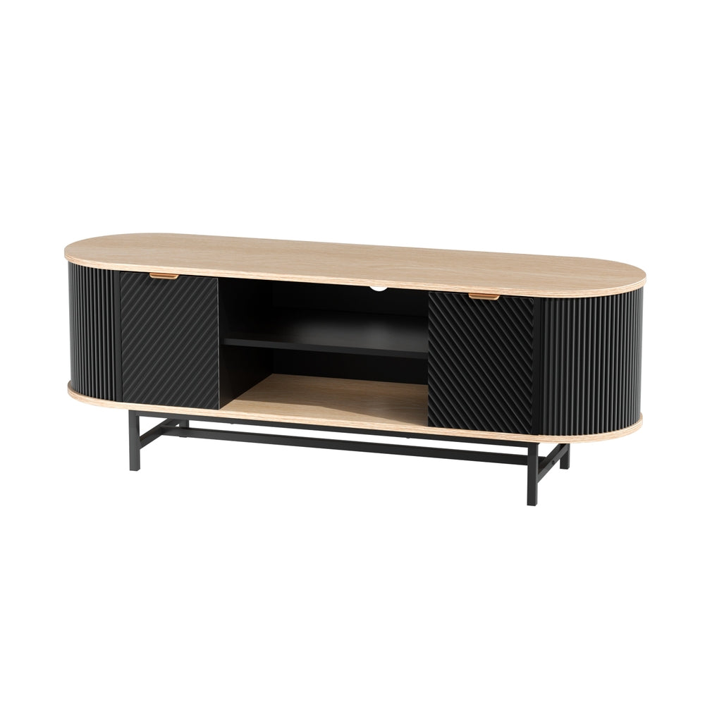 Rounded TV Entertainment Unit 140cm - Black & Pine - Homecoze