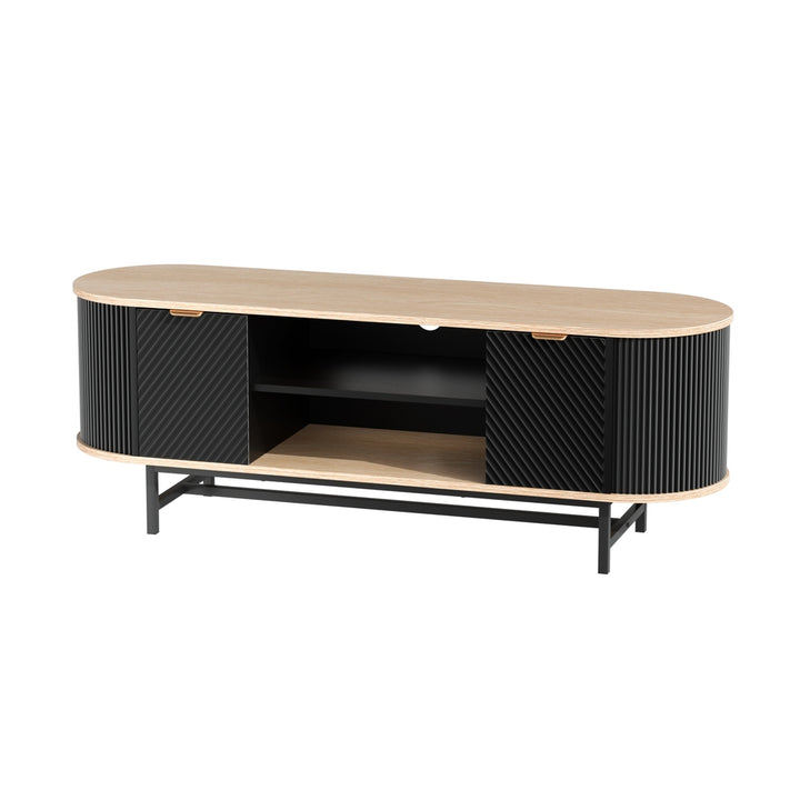 Rounded TV Entertainment Unit 140cm - Black & Pine - Homecoze