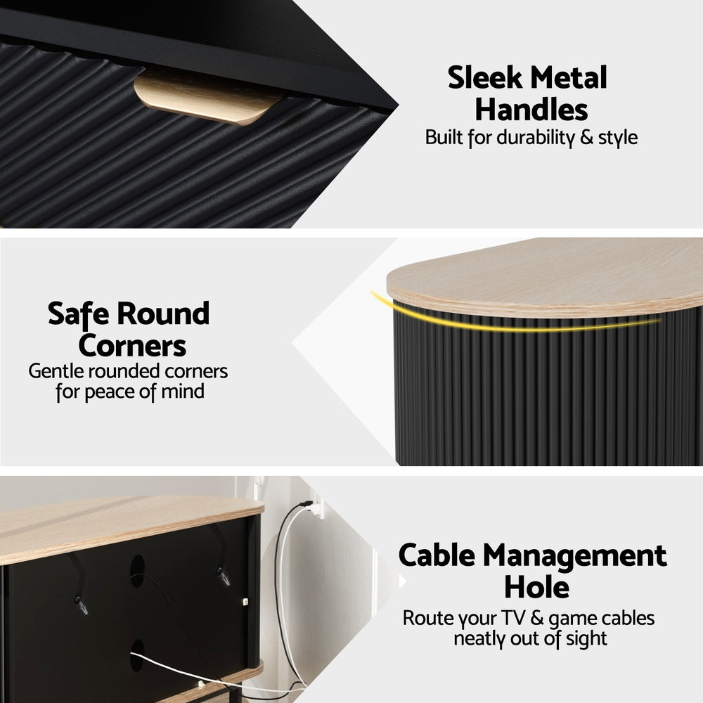 Rounded TV Entertainment Unit 140cm - Black & Pine - Homecoze