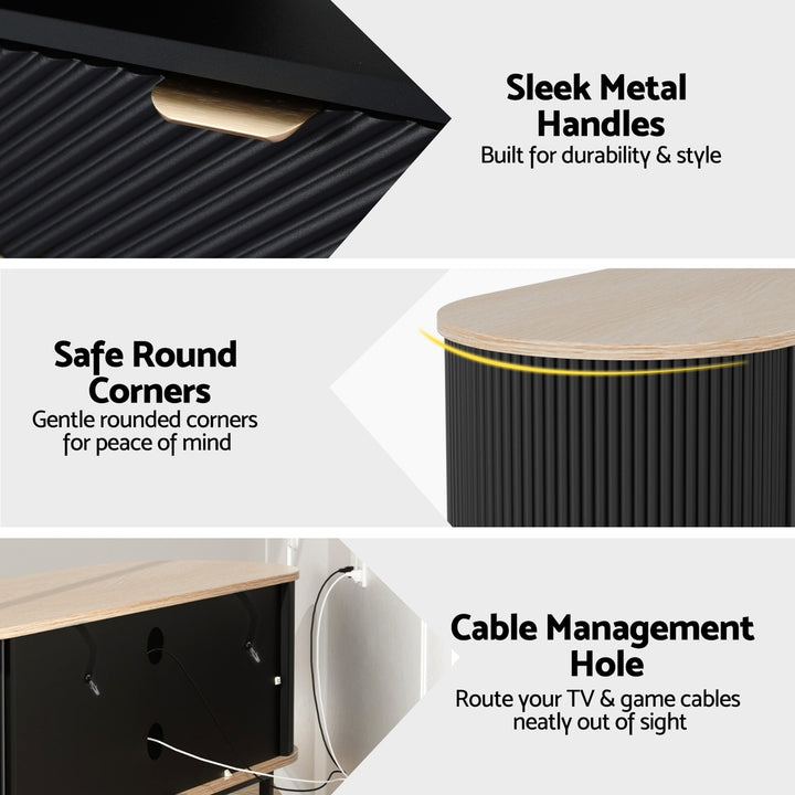 Rounded TV Entertainment Unit 140cm - Black & Pine - Homecoze