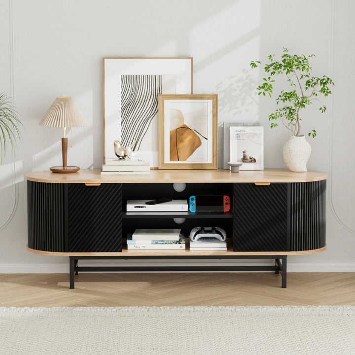 Rounded TV Entertainment Unit 140cm - Black & Pine - Homecoze