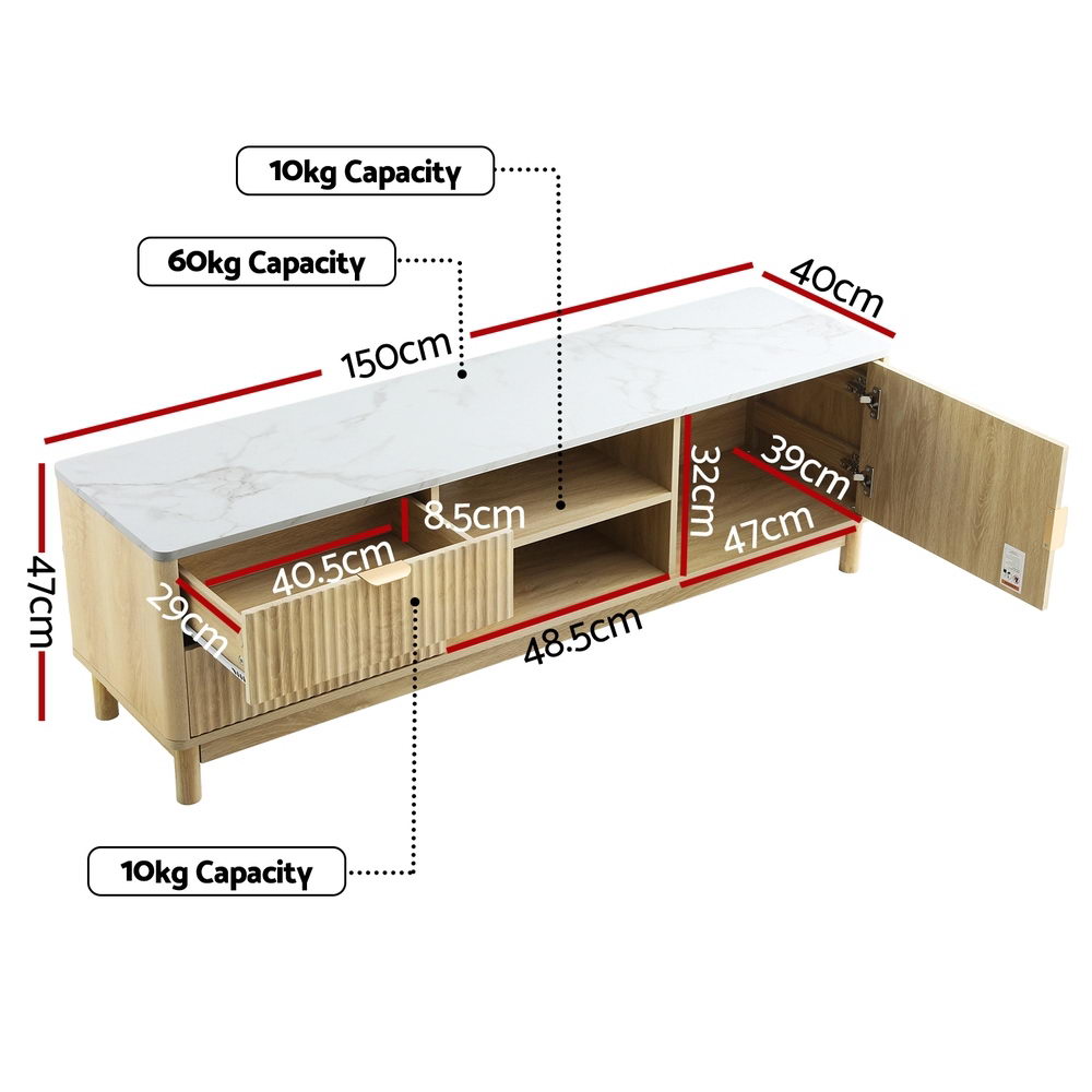Artiss TV Unit Entertainment Unit Storage Drawer Shelf 150cm Pine - Homecoze