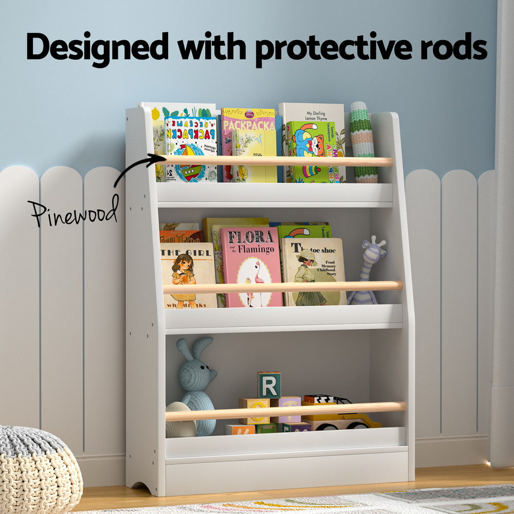 Kids 3 Tiers Bookshelf Display Organiser - White - Homecoze