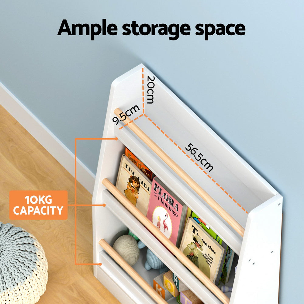 Kids 3 Tiers Bookshelf Display Organiser - White - Homecoze