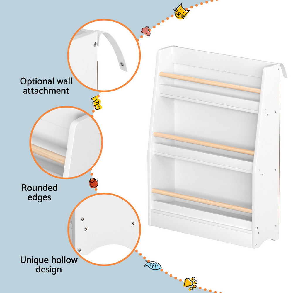 Kids 3 Tiers Bookshelf Display Organiser - White - Homecoze