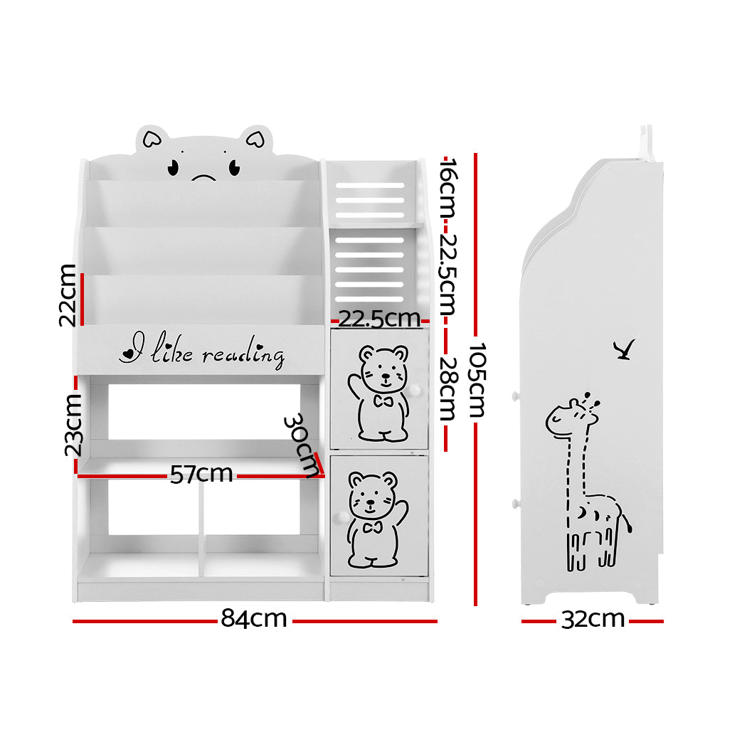 Kids Baby Bear Bookshelf Organiser - White - Homecoze