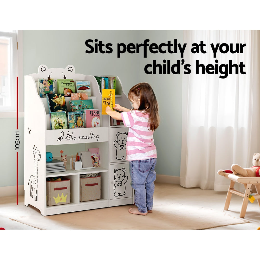 Kids Baby Bear Bookshelf Organiser - White - Homecoze