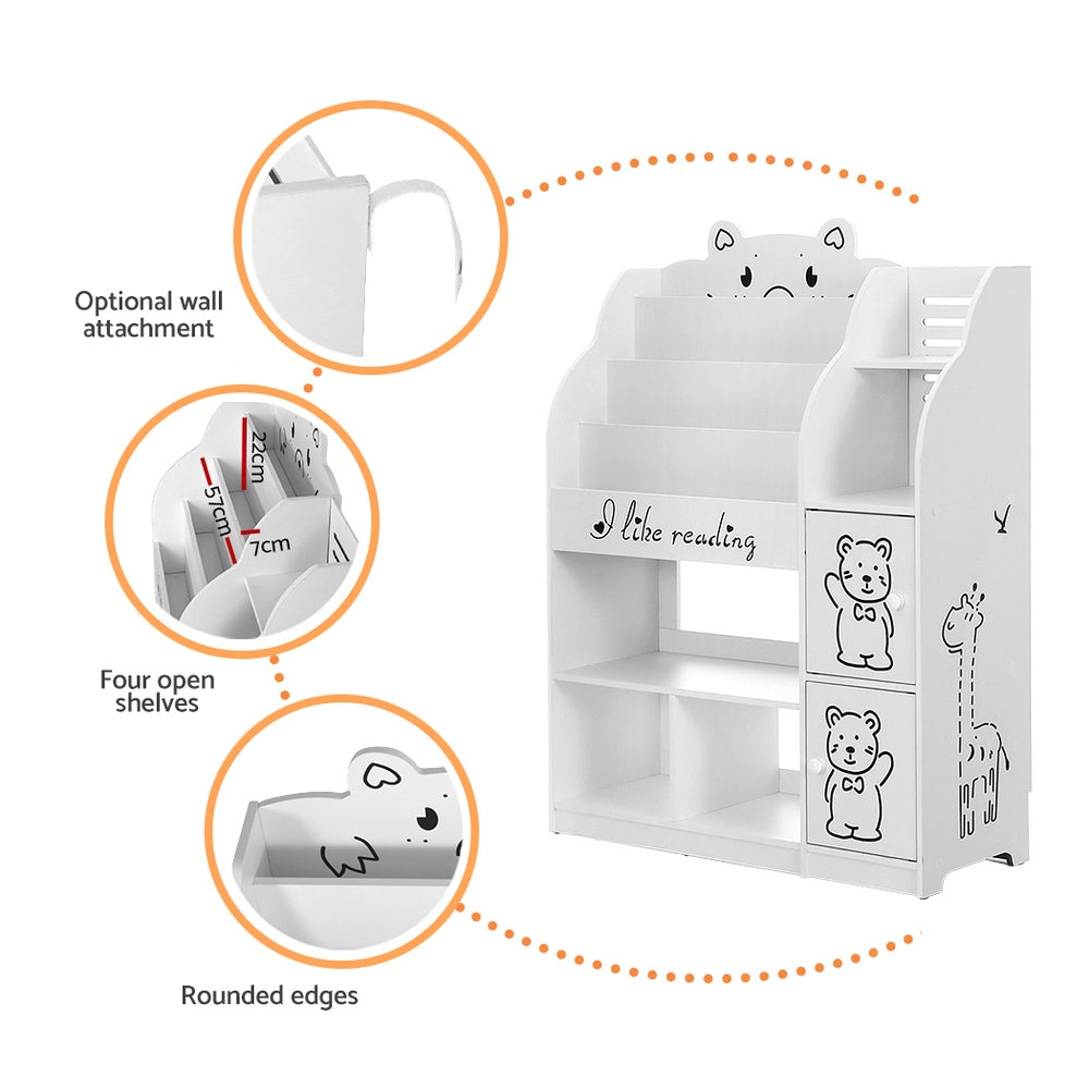 Kids Baby Bear Bookshelf Organiser - White - Homecoze