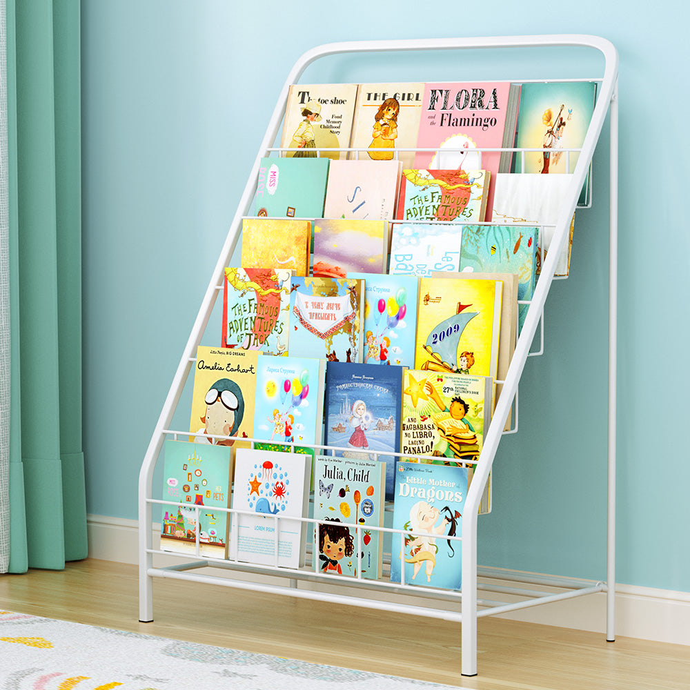 Kids 6 Tier Bookshelf Magazine Rack Foldable Book Organiser - White - Homecoze