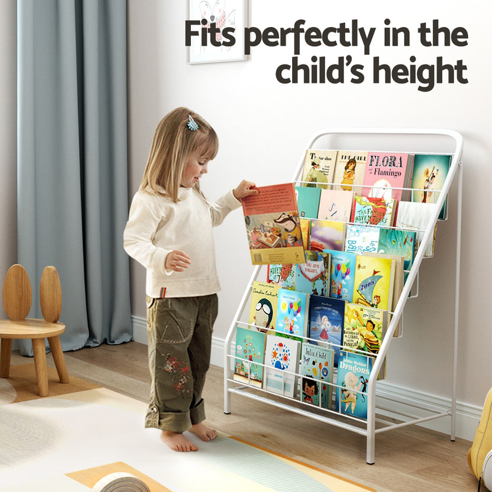 Kids 6 Tier Bookshelf Magazine Rack Foldable Book Organiser - White - Homecoze