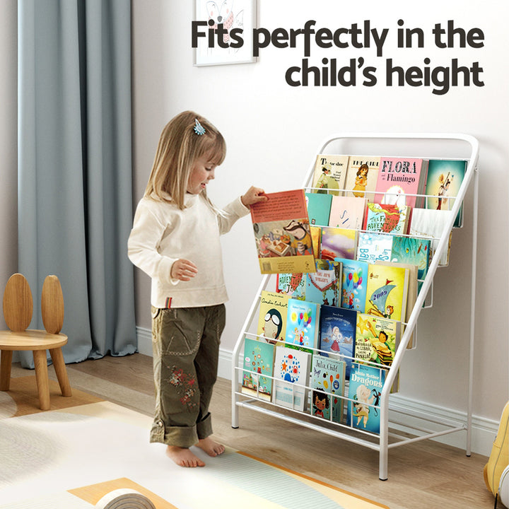 Kids 6 Tier Bookshelf Magazine Rack Foldable Book Organiser - White - Homecoze