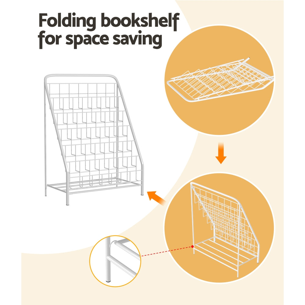 Kids 6 Tier Bookshelf Magazine Rack Foldable Book Organiser - White - Homecoze