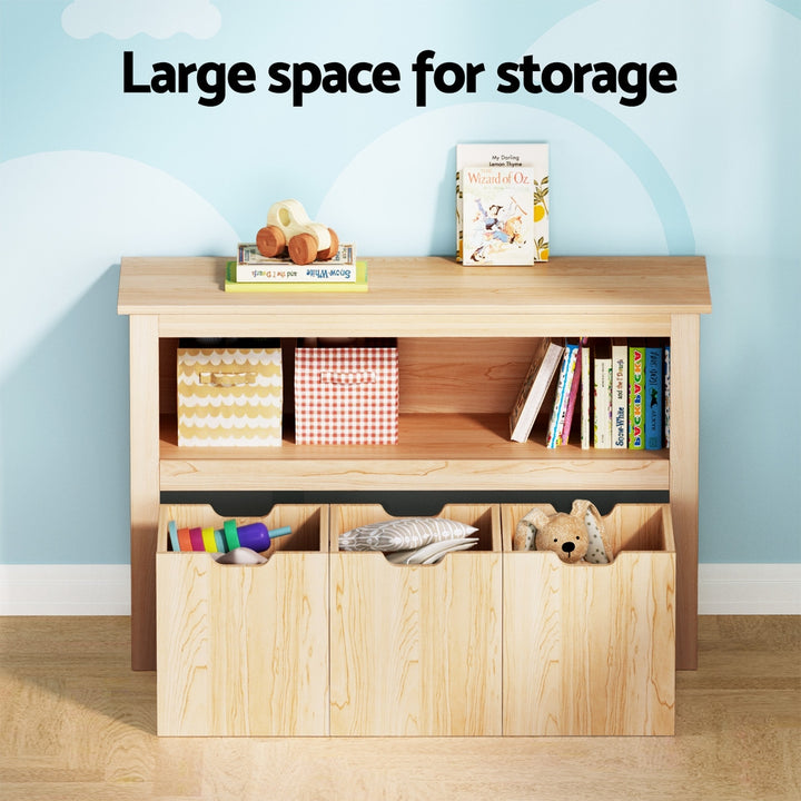 Keezi Kids Bookshelf 3 Drawers Storage Children Bookcase Toy Organiser Display Wooden - Homecoze
