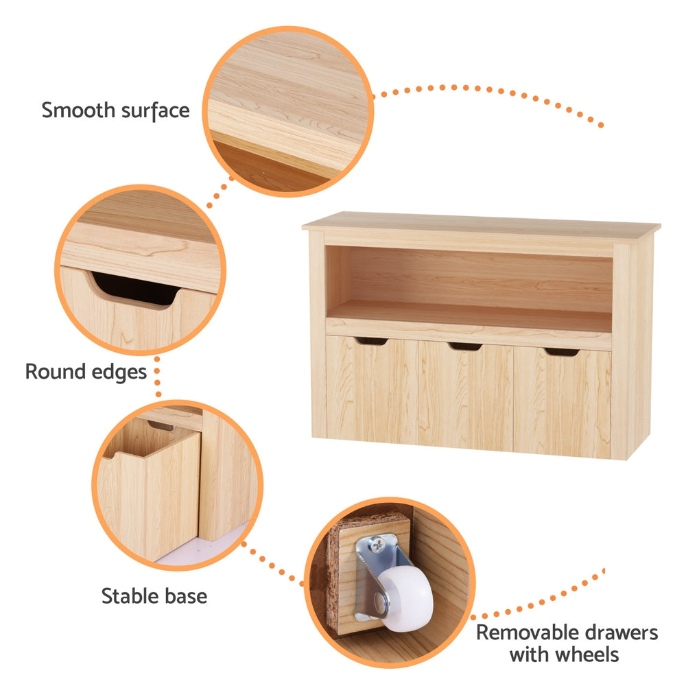 Keezi Kids Bookshelf 3 Drawers Storage Children Bookcase Toy Organiser Display Wooden - Homecoze