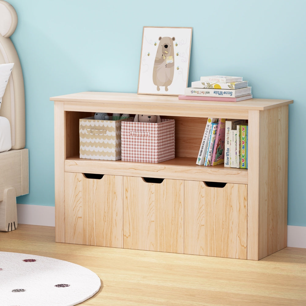 Keezi Kids Bookshelf 3 Drawers Storage Children Bookcase Toy Organiser Display Wooden - Homecoze