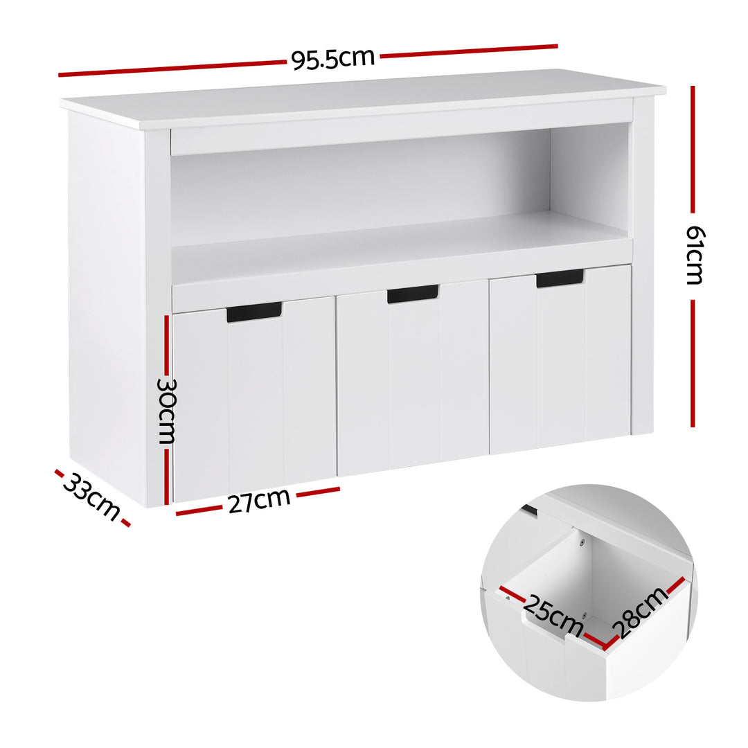 Kids Mini Bookshelf with 3 Drawers Storage Unit - White - Homecoze