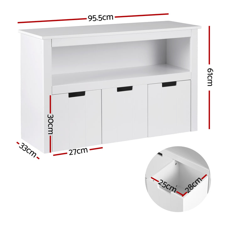 Kids Mini Bookshelf with 3 Drawers Storage Unit - White - Homecoze