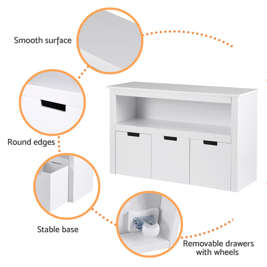 Kids Mini Bookshelf with 3 Drawers Storage Unit - White - Homecoze