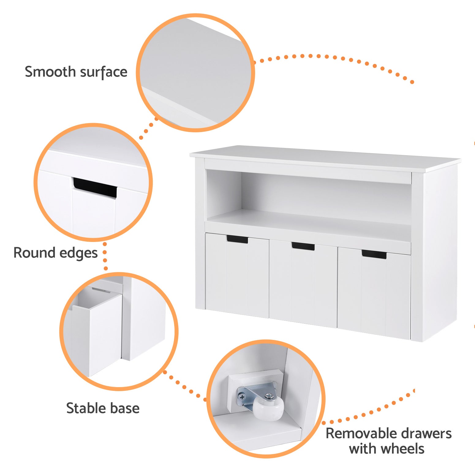 Kids Mini Bookshelf with 3 Drawers Storage Unit - White - Homecoze
