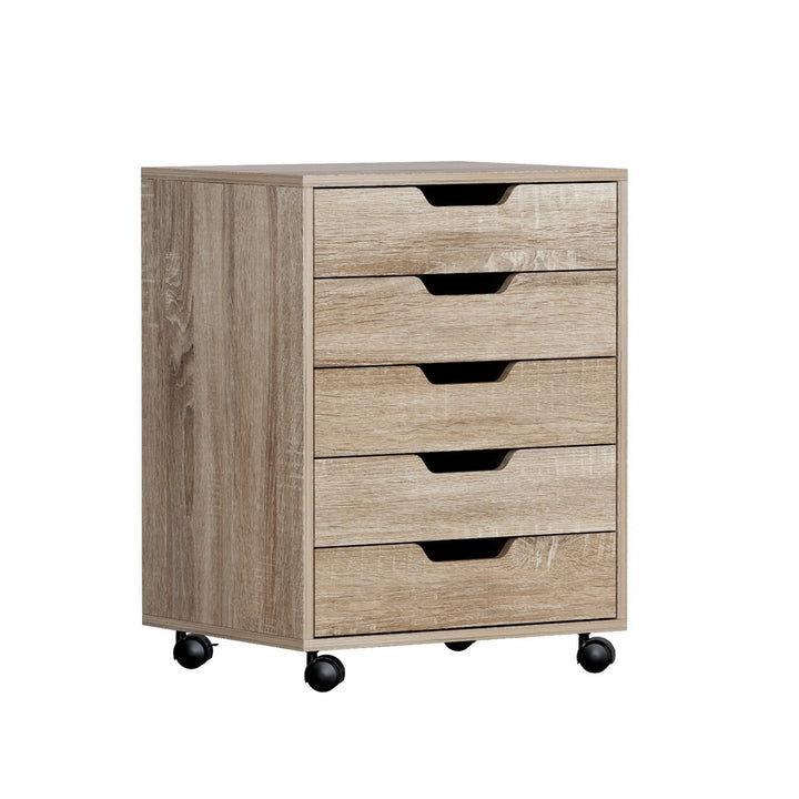 5-Drawer Mobile Office Document Filing Cabinet - Oak - Homecoze
