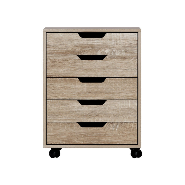 5-Drawer Mobile Office Document Filing Cabinet - Oak - Homecoze