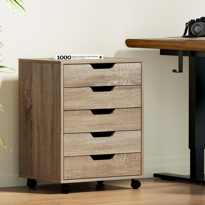 5-Drawer Mobile Office Document Filing Cabinet - Oak - Homecoze